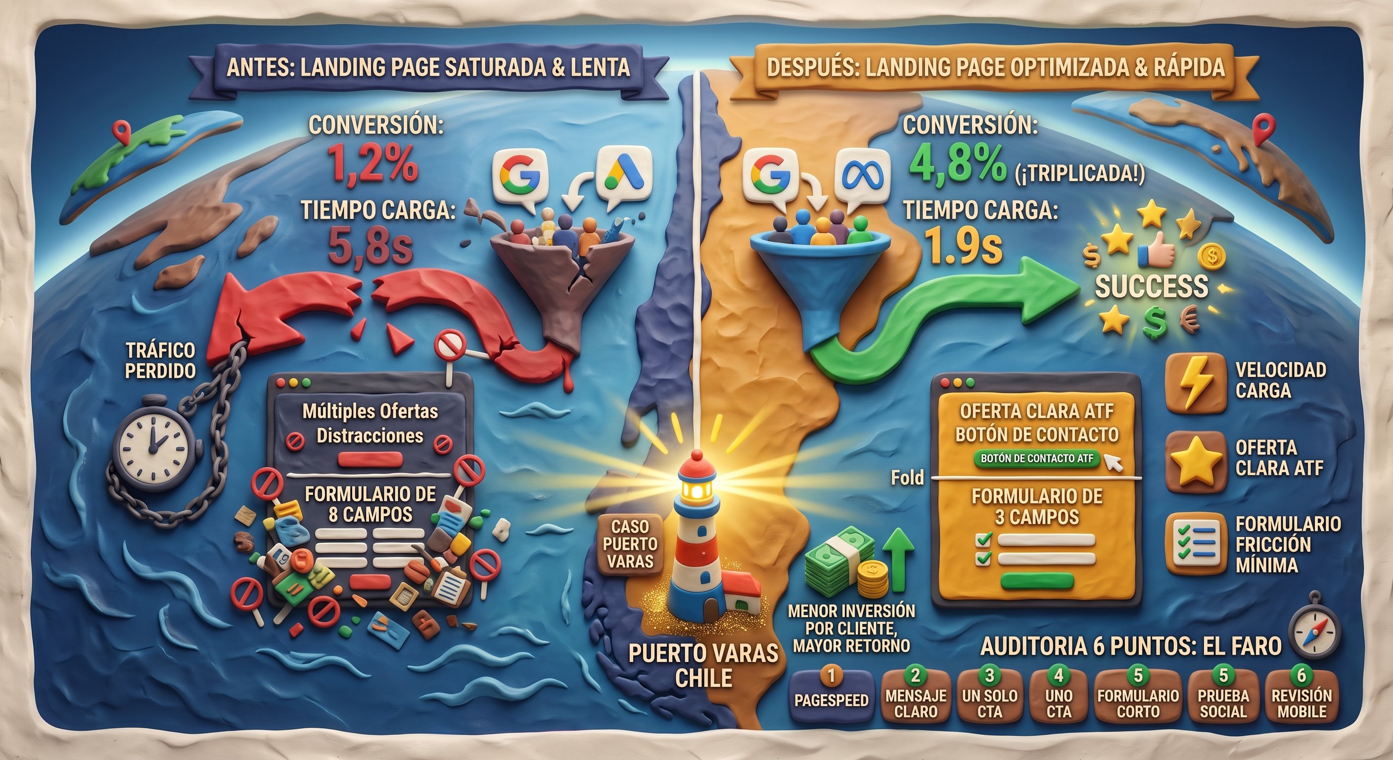 Landing page optimizada que triplicó la conversión de una campaña de Google Ads para una PYME en Puerto Varas
