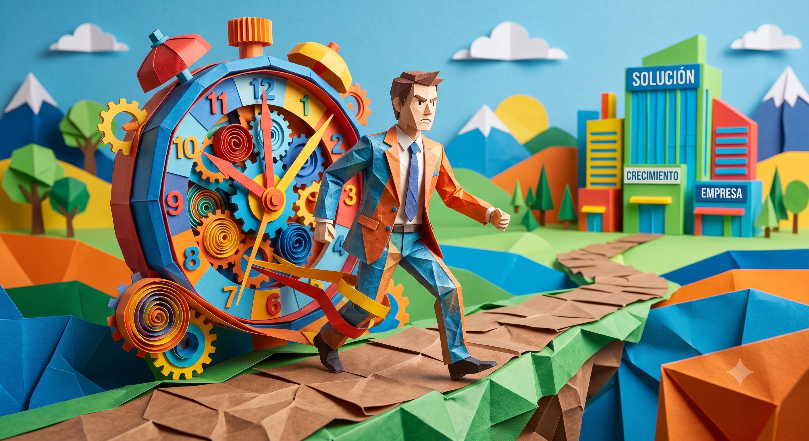 Empresario avanzando contra el reloj — marketing digital con presupuesto limitado